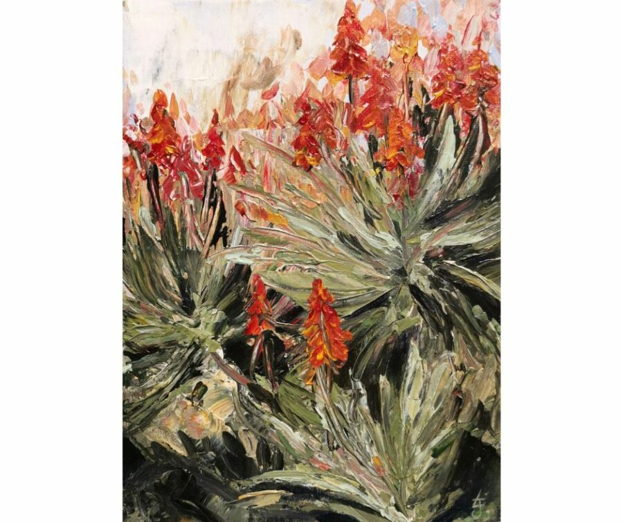 Impressionist, impasto painting of aloe