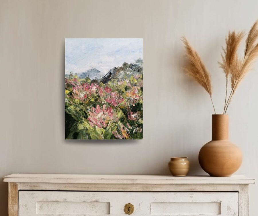 Impressionist impasto painting of protea