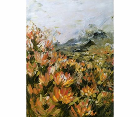 Impressionst, impasto landscape painting of protea