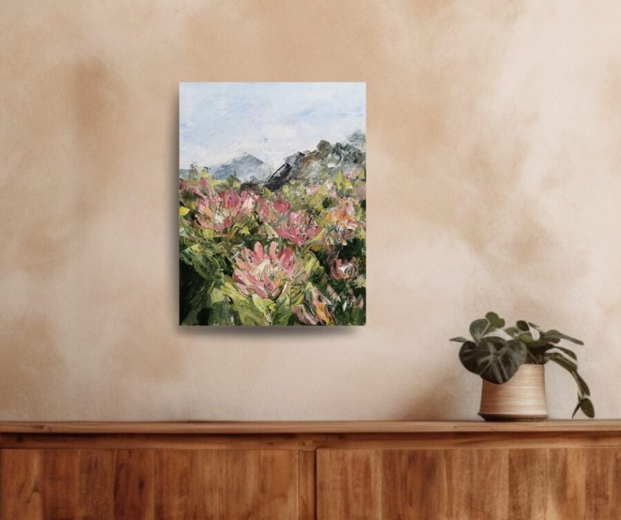 Impressionist, impasto painting of protea