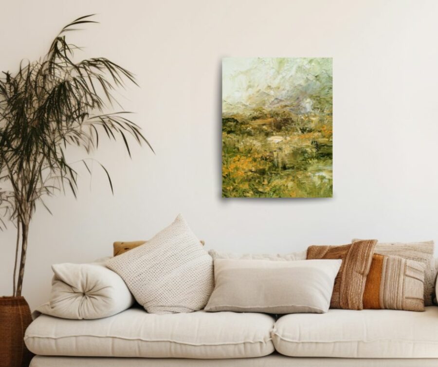 impressionist, impasto painting inspired by Cape Town in a room mockup