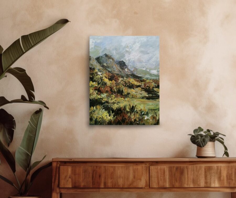 Impressionist, impasto painting inspired by Cape Town in a room mockup