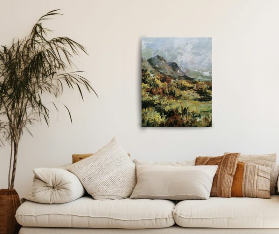 Impressionist, impasto painting inspired by Cape Town in a room mockup