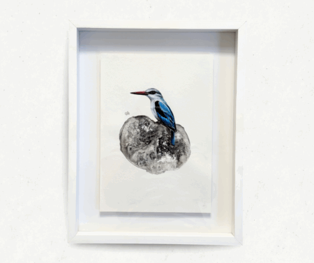 framed painting of a woodland kingfisher bird