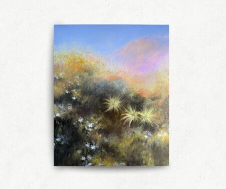 A colourful abstracted landscape painting